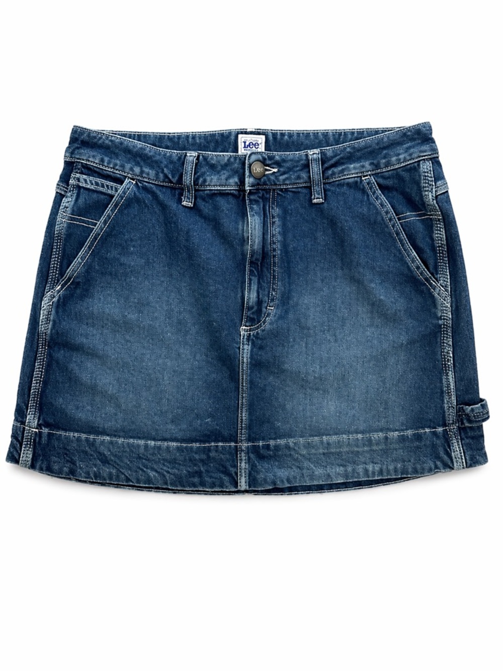 Lee Workwear Jean Denim Mini Skirt Utility Carpenter Style Medium Wash Size 8/M
